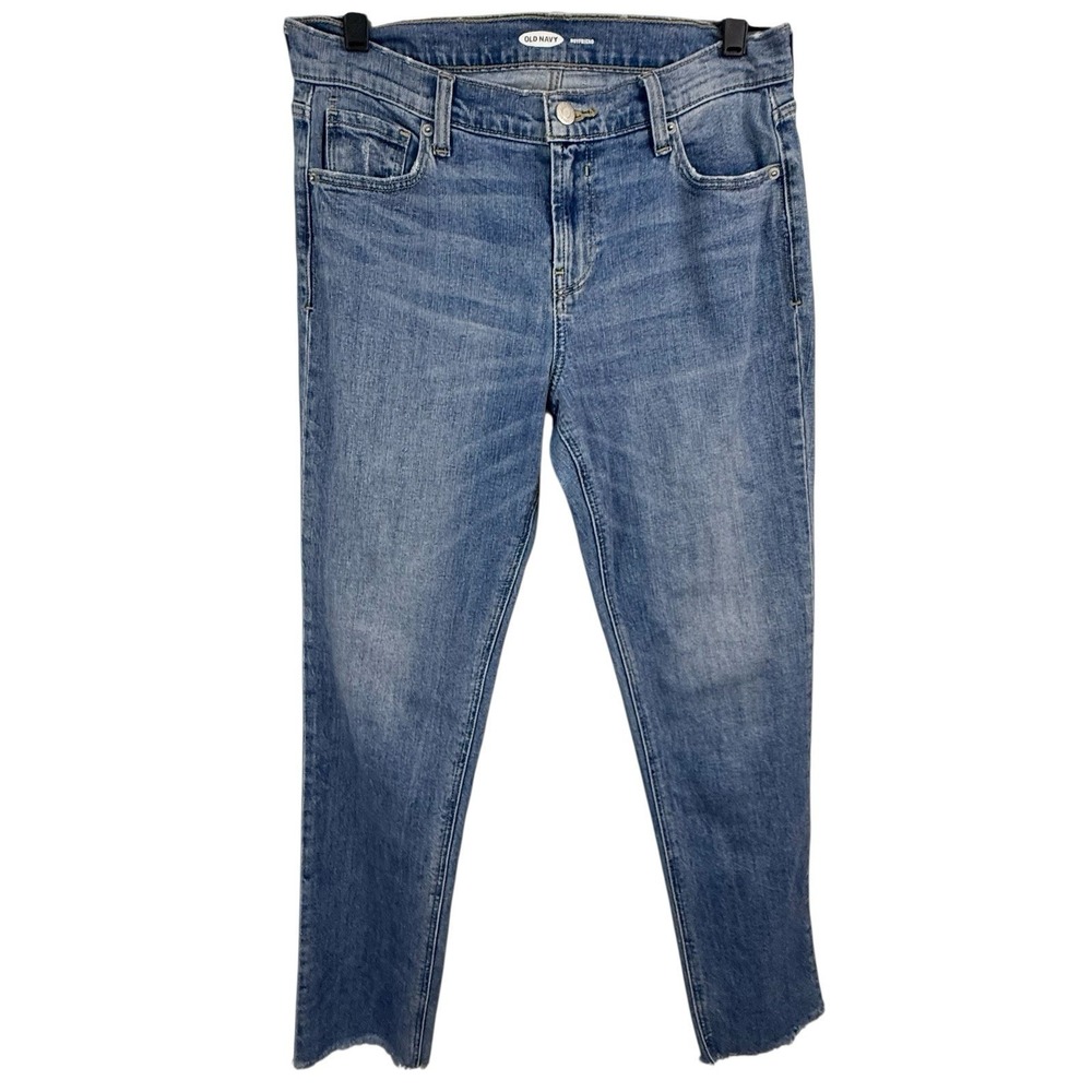 OLD NAVY Womens Boyfriend JEANS 6 Blue Tapered y2k Frayed Stretch 31 X 30